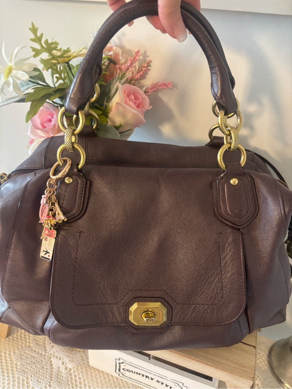 Coach prune / purple Leather Satchel Handbag with Gold Hardware